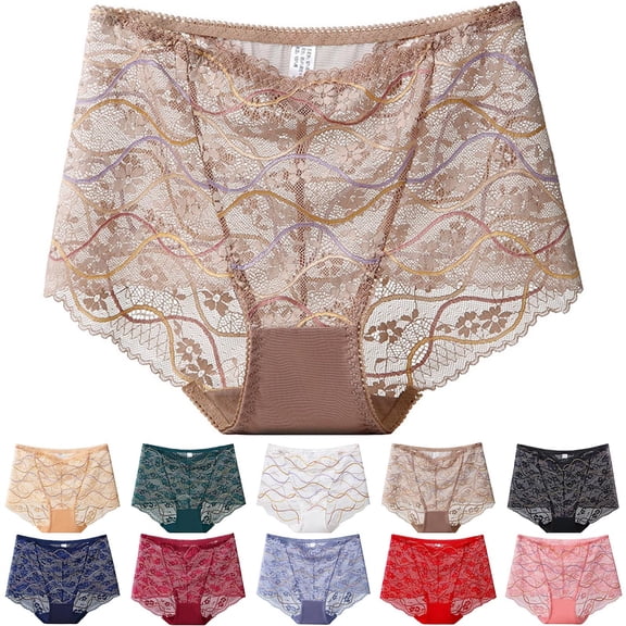 CHUMUD Underwear for Women High Waisted Full Coverage Briefs Soft Strech Breathable Solid Lace Mesh Panties