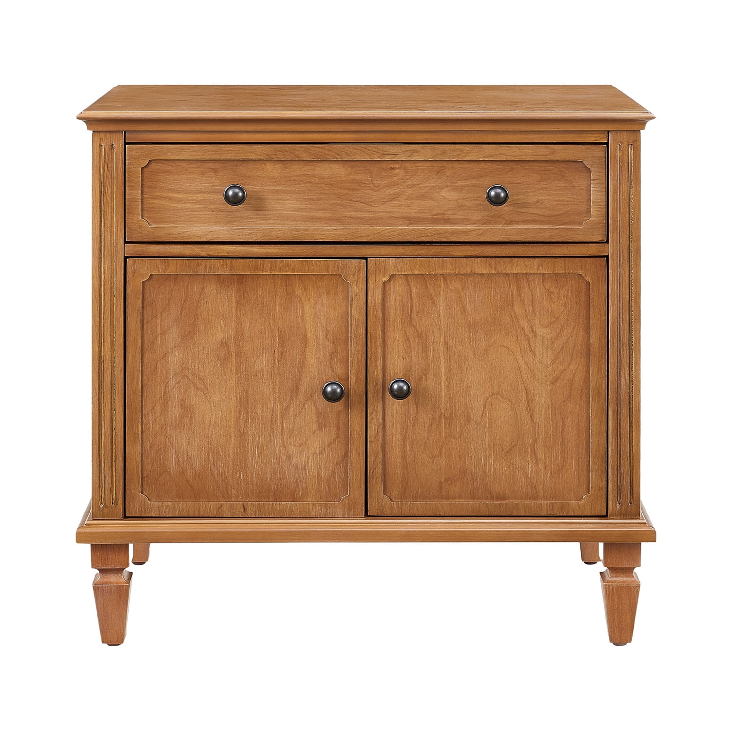 Hommoo Farmhouse Wood Nightstand with Built-in Charging Station, Bedside Table with Drawer & Double-Door Cabinet, USB/Type-C Ports, AC Outlets for Bedroom or Living Room, Natural