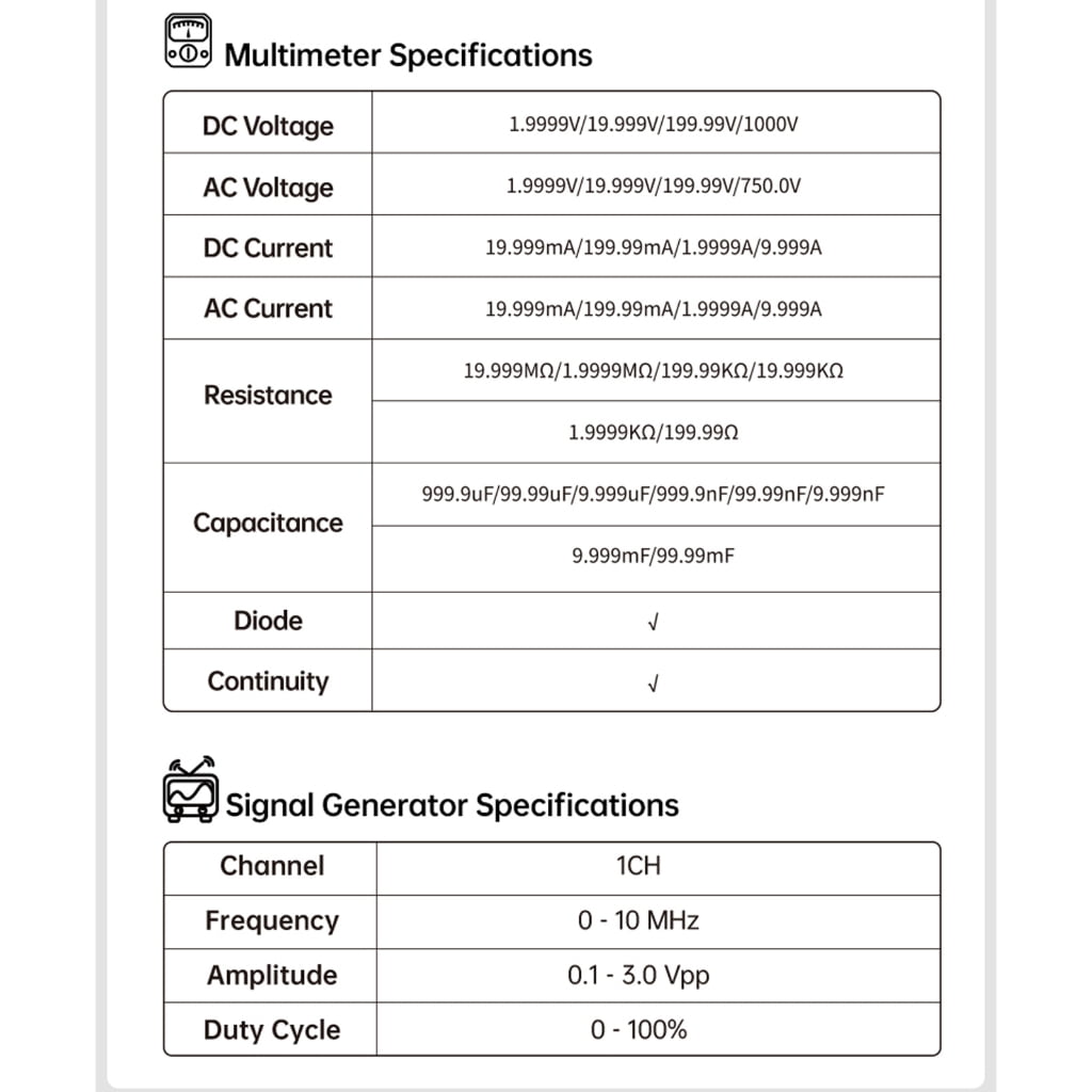 Zeiwohndc Digital Oscilloscope 4.5 Digit Multimeter Build in Signal Generator Portable ABS Design
