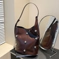 thumbnail image 2 of Diconna Women Shoulder Bag, Large Capacity Riveted Handbag Underarm Bag Lightweight Bucket Bag, 2 of 8