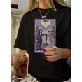 thumbnail image 1 of Women's Vintage-Inspired Casual T-Shirt with Moon & Figures Graphic - Soft Polyester, Round Neck, Short Sleeve, Machine Washable - Perfect for Summer, 1 of 6
