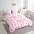 thumbnail image 3 of Homewish Kawaii Letter E Bedding Comforter Set 7pcs for Kids, Princess Pink Bowknot King Bedding Sets, Cute Cartoon Ribbon Reversible Bed Sheets, Breathable Home Decor, 3 of 7