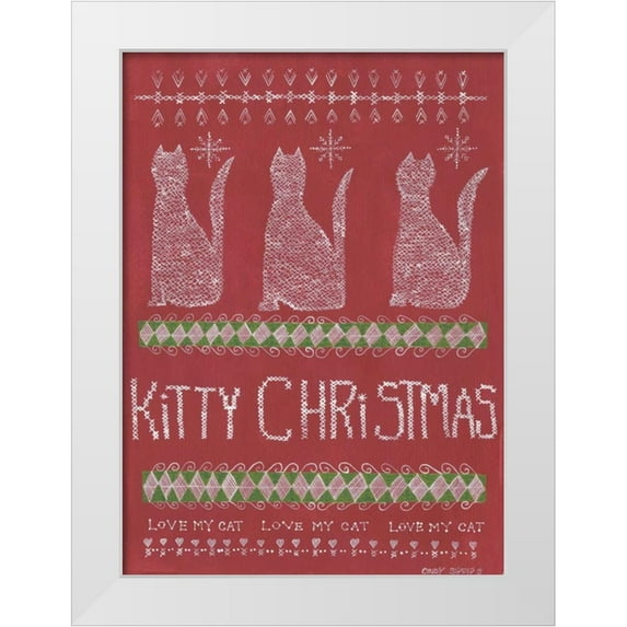 Shamp, Cindy 14x18 White Modern Wood Framed Museum Art Print Titled - Kitty Christmas