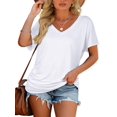 thumbnail image 3 of Womens Short Sleeve V Neck Dolman Tops with Side Shirring Loose Fit Shirts, 3 of 6