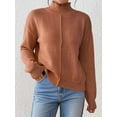 thumbnail image 5 of Female Sweaters Fall Long Sleeve Ribbed Knit Pullover Loose Mock Neck Light-Weight Casual Sweater Coffee M, 5 of 8