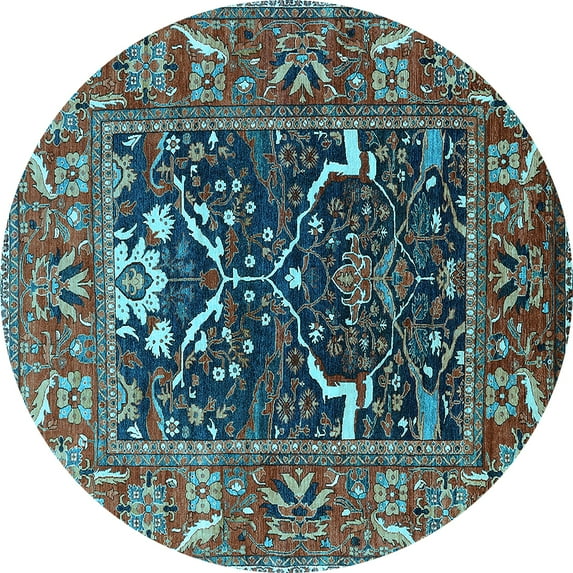 Ahgly Company Indoor Round Oriental Light Blue Industrial Area Rugs, 3' Round
