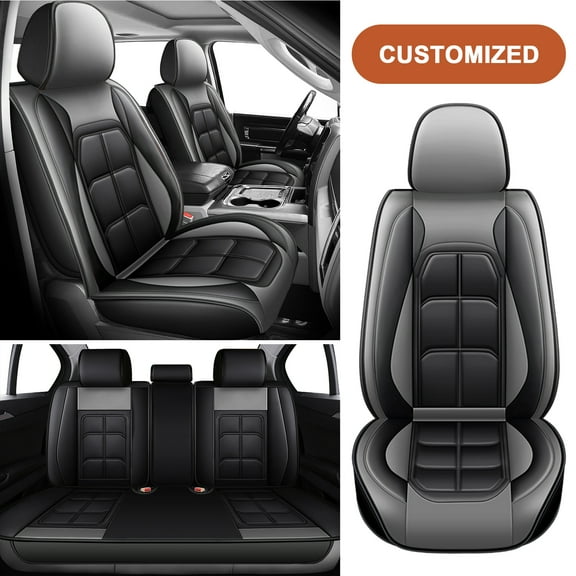 Telimocy Full Set Car Seat Covers Customed for Nissan Kicks 2018-2023 Faux Leather, Waterproof, Automotive Seat Cover with Airbag Compatibility (5 Seat, Black&Gray)