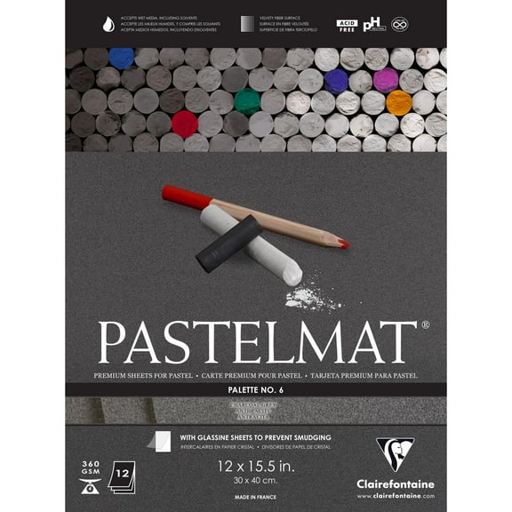 Clairefontaine Pastelmat Pad - 12" x 15-1/2", Charcoal Grey, 12 Sheets