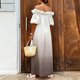 thumbnail image 4 of Mujeres Más Tamaño Manga Corta Tops Off-Hombro Ruffle Puff Manga Maxi Vestido, Vestido de Vacaciones de la Playa Gradiente Flujo para el Resort de Verano, 4 of 7