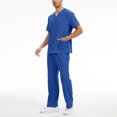 thumbnail image 6 of Homeyce Scrubs for Men Stretch V-Neck Scrub Top Jogger Pant with Pockets Work Set Quick Dry Anti-Wrinkle Mens Scrubs Set,Blue L, 6 of 6