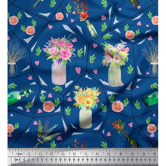 Soimoi Satin Silk Fabric Bottle,Camellia & Rose Floral Print Sewing Fabric Yard 42 Inch Wide