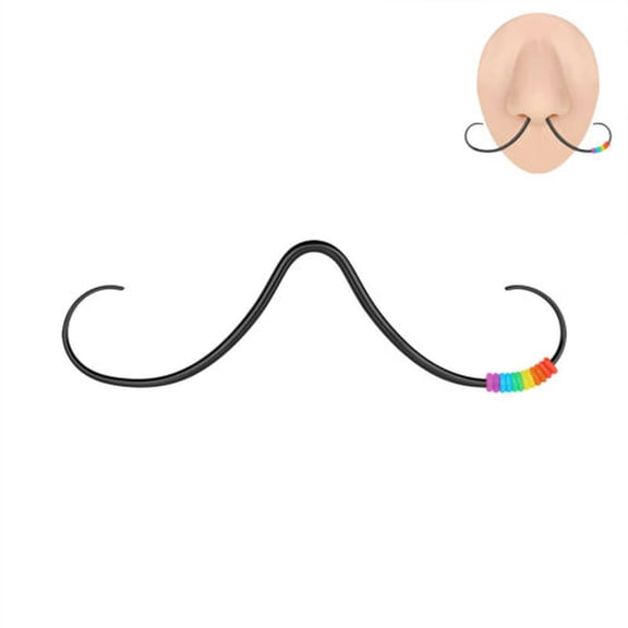 QQTDFG 14g/16g Stainless Steel Mustache Nose Ring Curved Nose Septum Piercing Jewelry-Black (Multicolor circles)-16g (1.2 mm)