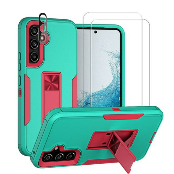 Xhy Samsung Galaxy A54 5G Case with Screen and Lens Protector and Magnetic Car Mount Kickstand Military Grade Full Body Double Layer Drop Rugged Durable for Galaxy A54 5G Phone - Green&Rose Red