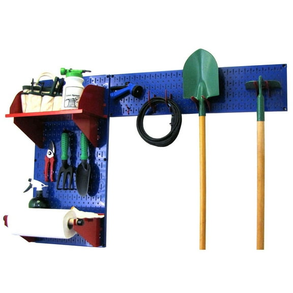 Wall Control Pegboard Garden Tool Board Organizer with Blue Pegboard and Red Accessories