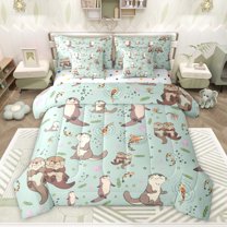 Homewish Kawaii Otter Twin Bedding Sets 7-Piece for Preppy Child,Cartoon Animal Bedding Comforter Set Microfiber,Koi Fish Breathable Sheet Sets,Luxury Bedroom Decor,Reversible