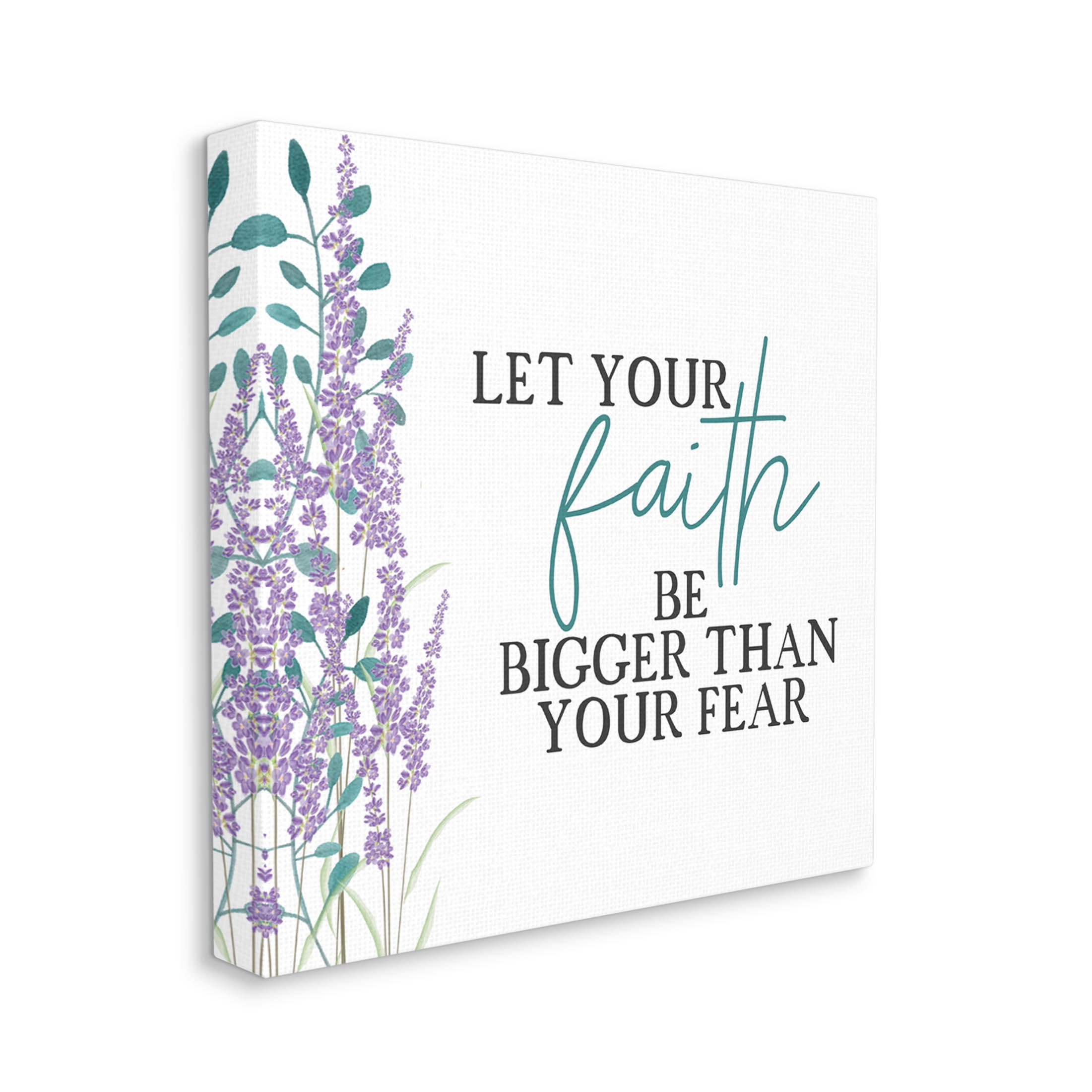 Stupell Industries Faith Bigger Than Your Fear Lavender Graphic Art Gallery Wrapped Canvas Print Wall Art, Design by Kim Allen