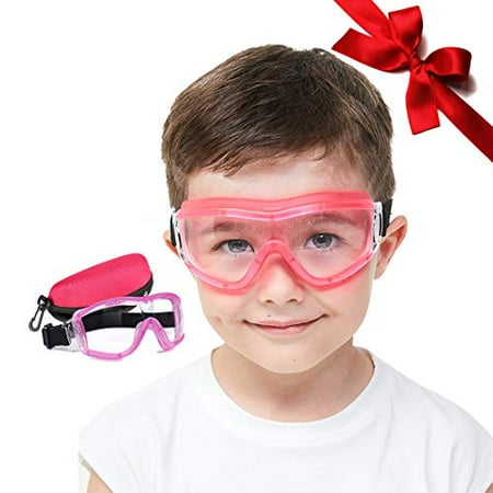

YIHAIXINGWEI Kids Pink Safety Glasses Children Goggles Eye Protective Anti Fog Full Clear Lab Dustproof Windproof UV Playing Unisex Boys Girls For Outdoor Sport With Glasses Case.