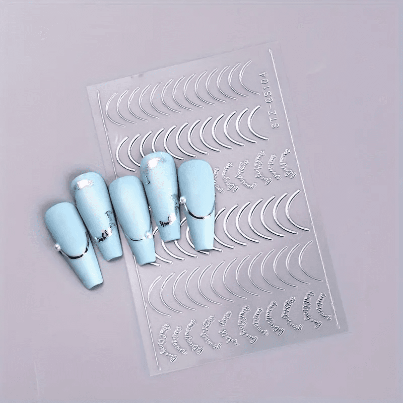 3pcs/set 3D Simple Lines Nail Stickers Rose Gold Metal Stripe Letters Decals Curve Gel Nails Art Sliders Polish Manicure Decor