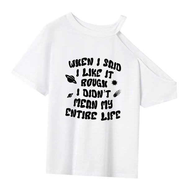 Camiseta para mujer verano Tops moda básica camiseta cuello redondo para playa calle L