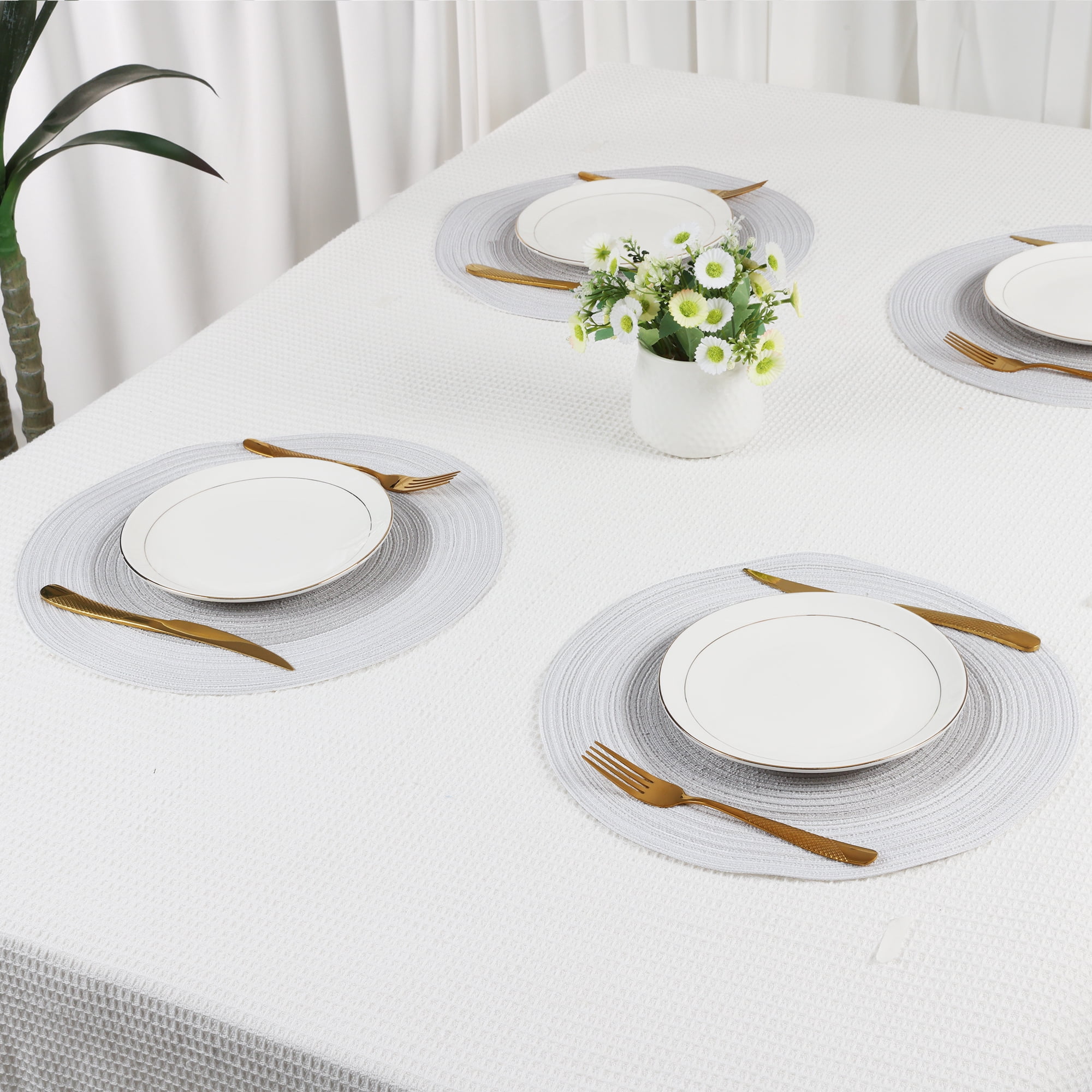 Unique Bargains Set of 6 Rattan Placemats for Dining Table Silver Gray
