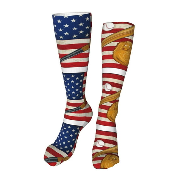 Pofeuu American Flag And Baseball Print Stockings, Adult Running Hiking Socks for Youth and Adult-One Size