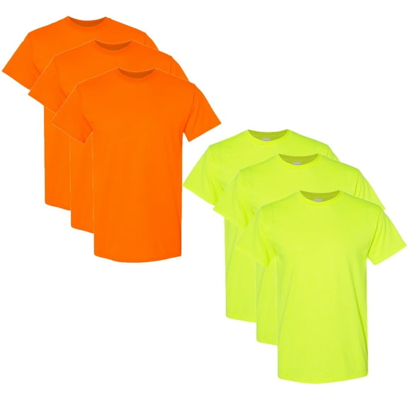 Gildan High Visibility T-Shirt for Men,  Hi Vis Short Sleeve Safety T-Shirts, 50/50 Cotton/Polyester, 6 Tee, Safety Orange and Green, M