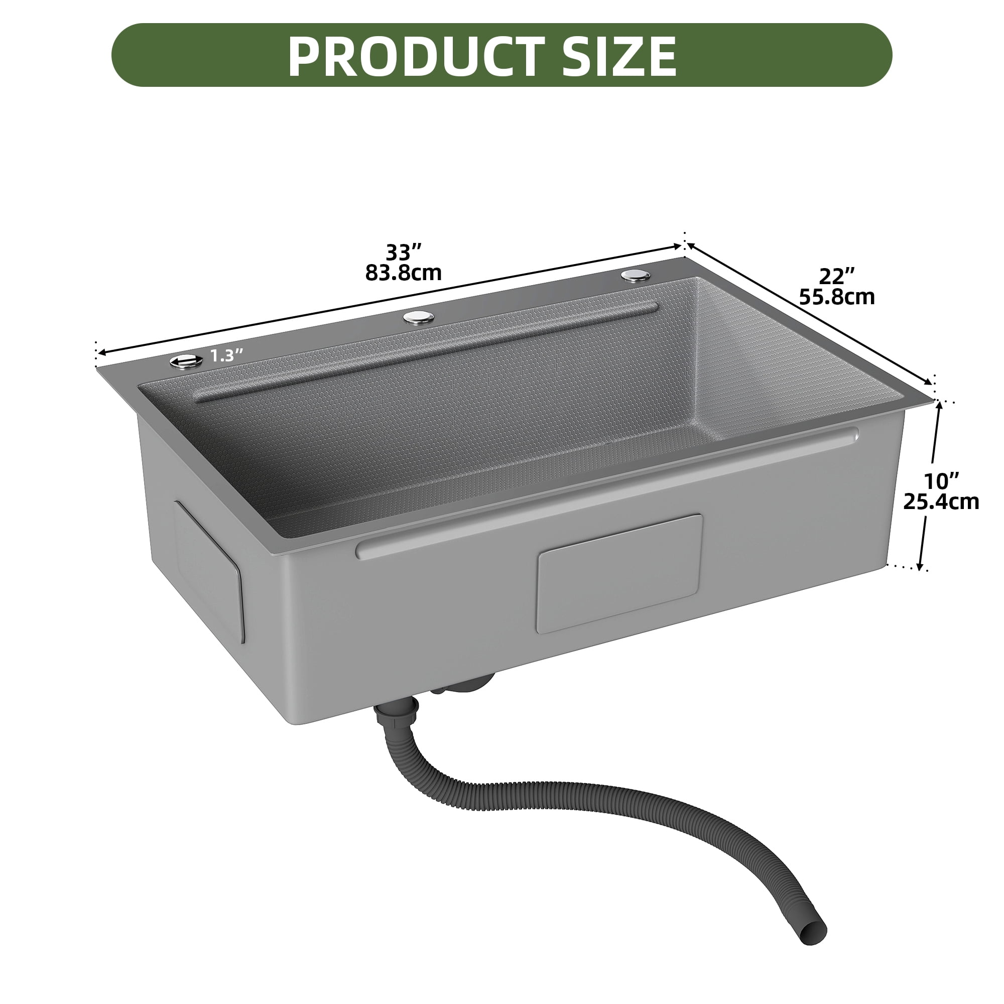 Uforic 33" Drop In Kitchen Workstation Sink, 304 Stainless Steel Single Bowl w/ Accessories, Silver