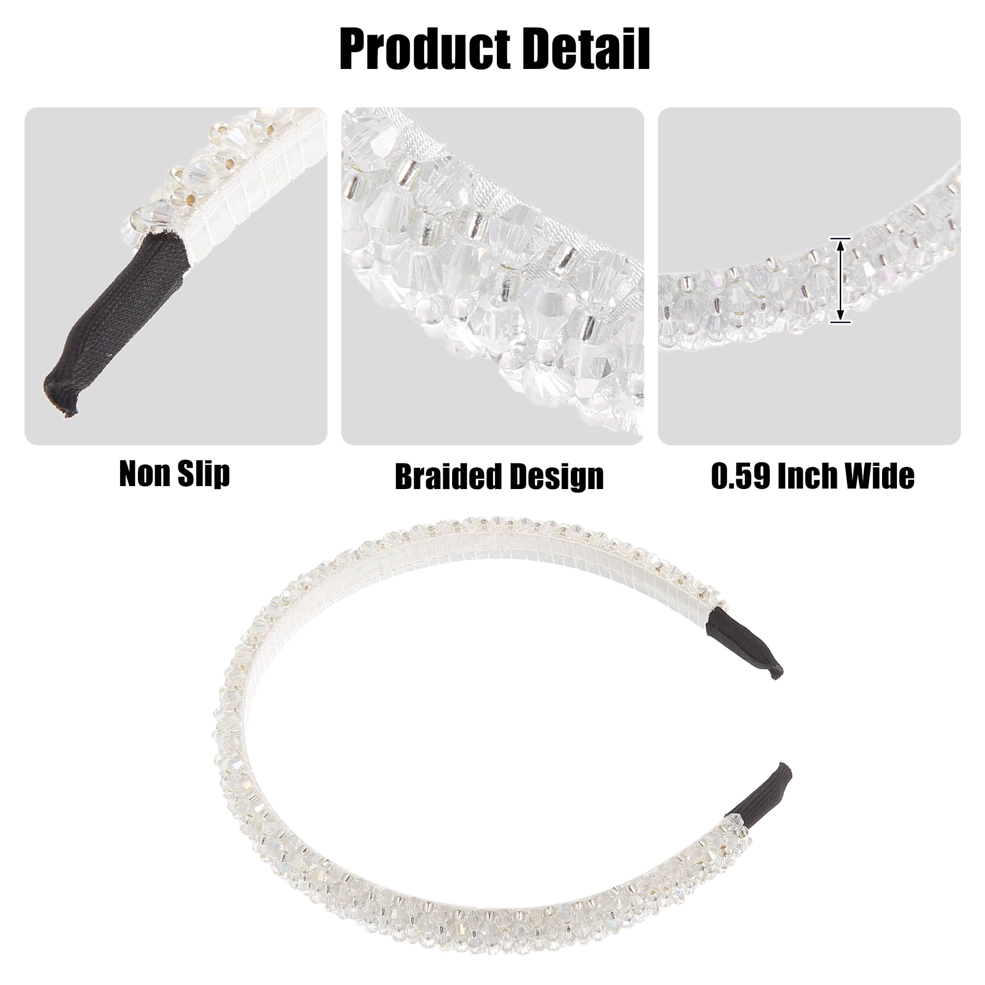 Unique Bargains Faux Crystal Headband 0.59 Inch Wide White