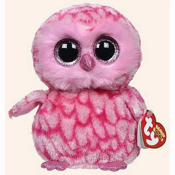 Ty Beanie Boos - PINKY the Pink Owl (Glittery Eyes) (BONUS ONE FUN CHOPS)