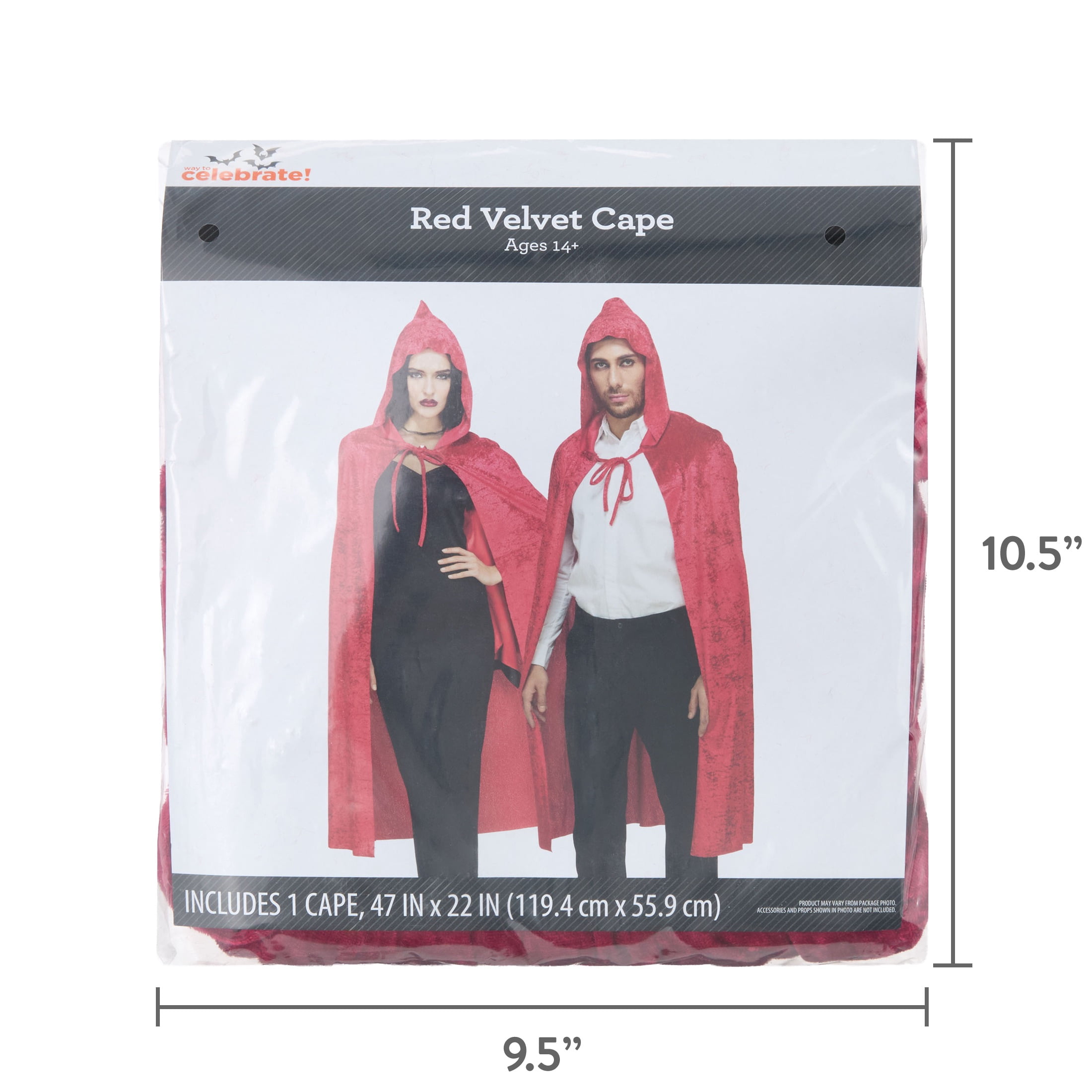 Velvet Cape Costume Accessory for Adults, Red, One Size, Halloween by Way To Celebrate