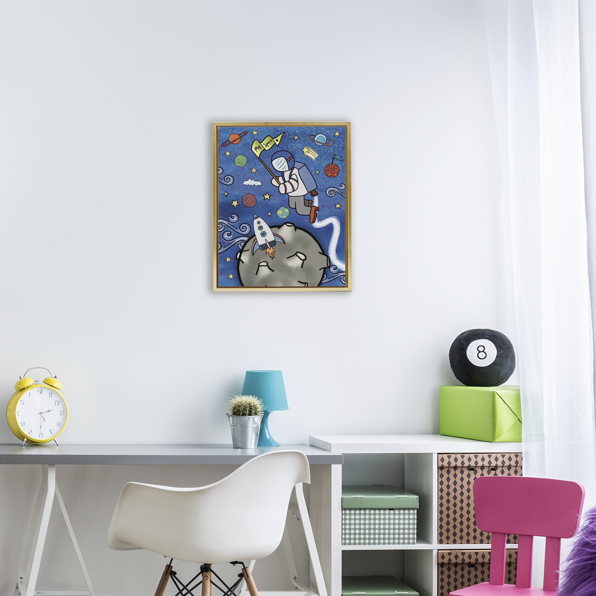 Astronaut Space Adventure Gold Framed Floater Canvas Wall Art, design by Jennifer Stith