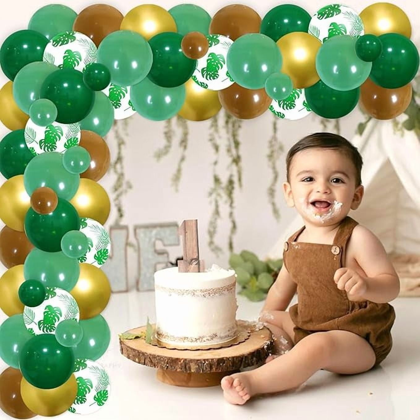 73Pcs Sloth Theme Birthday Decorations, Sloth Happy Birthday Backdrop Green Brown Balloon Arch Kit for Kids Tropical Jungle Animal Themed 1st/2nd/3rd/4th Birthday Supplies