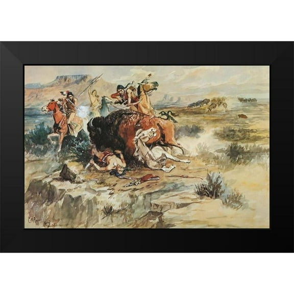 Russell, Charles Marion 14x11 Black Modern Framed Museum Art Print Titled - Buffalo Hunt