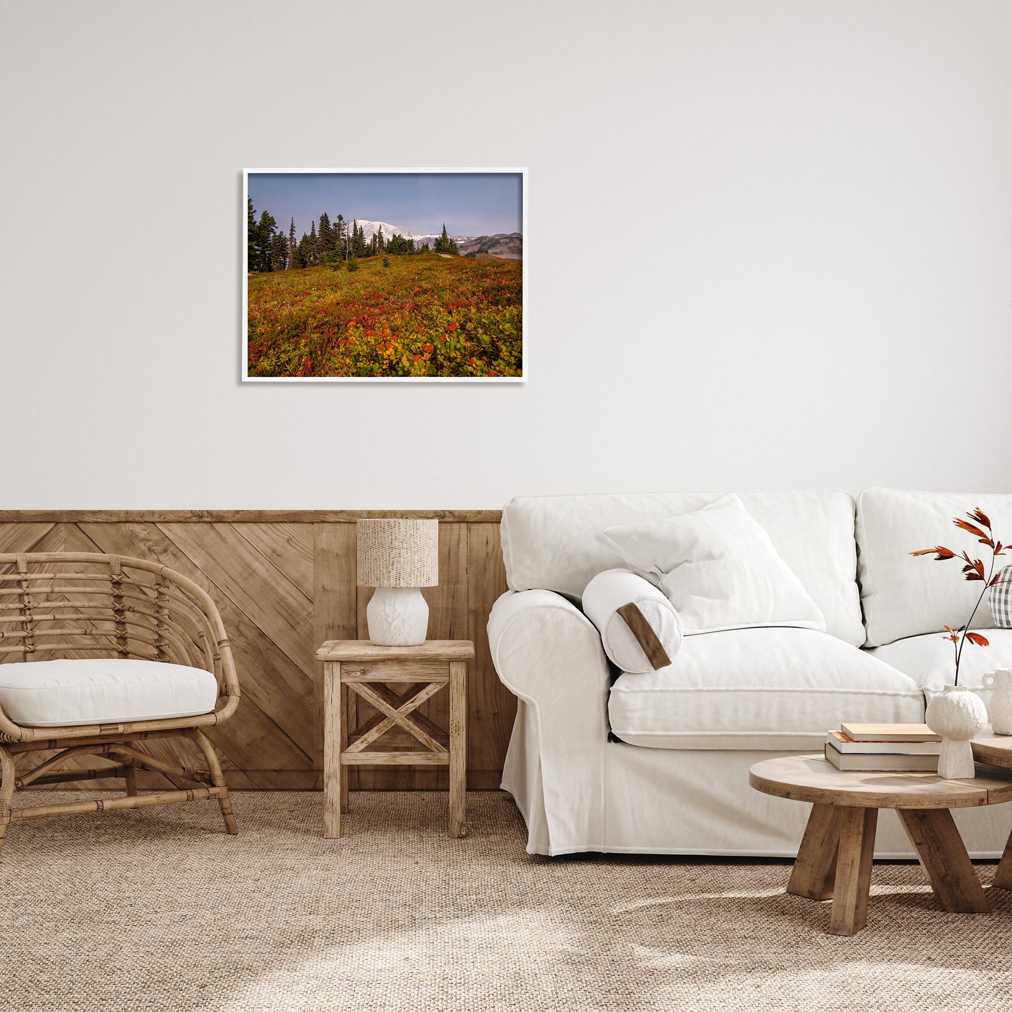 Stupell Industries Mountain Meadow Scenery Nature Photography White Framed Art Print Wall Art, 30 x 24