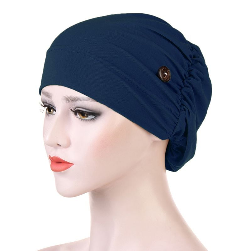 Ladies Muslim Turban Hat Elastic Headband Chemo Pleated Hijab Cap Head Wraps 