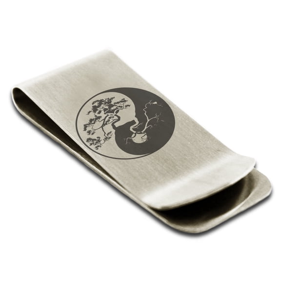 Tioneer Stainless Steel Bonsai Tree Yin Yang Engraved Money Clip Holder