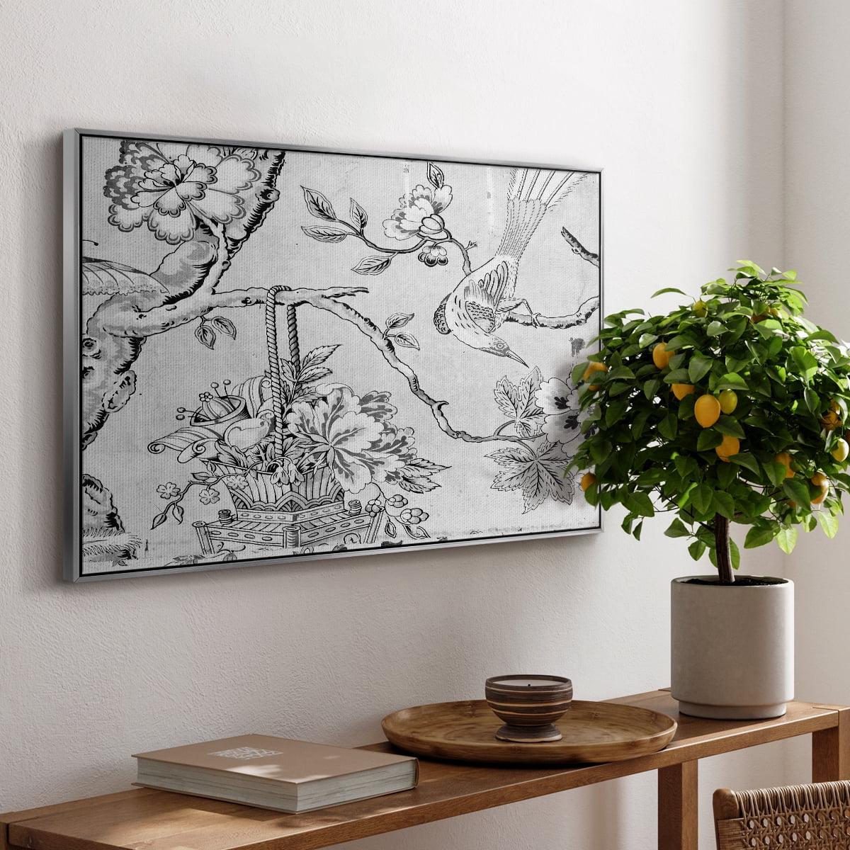 Vintage Abstract Print-XIX Framed in Silver Wood Gallery Wrapped Canvas 25 in. x 37 in.