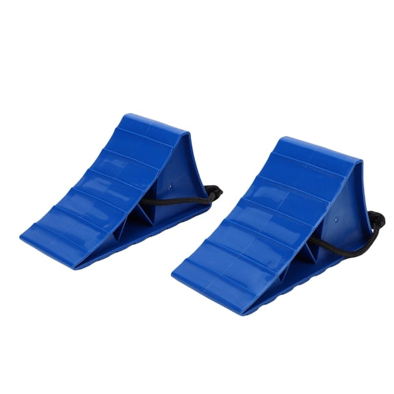 2 Pcs Blue Heavy Duty Polypropylene Wheel Chocks Tire Stoppers with Rope for Car Truck RV Trailer (Max 26 inches / 66.04 cm)