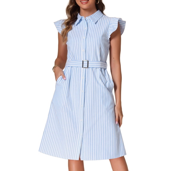 DARING DIVA Striped Shirt Casual Office Button Down Midi Dress XS Blue