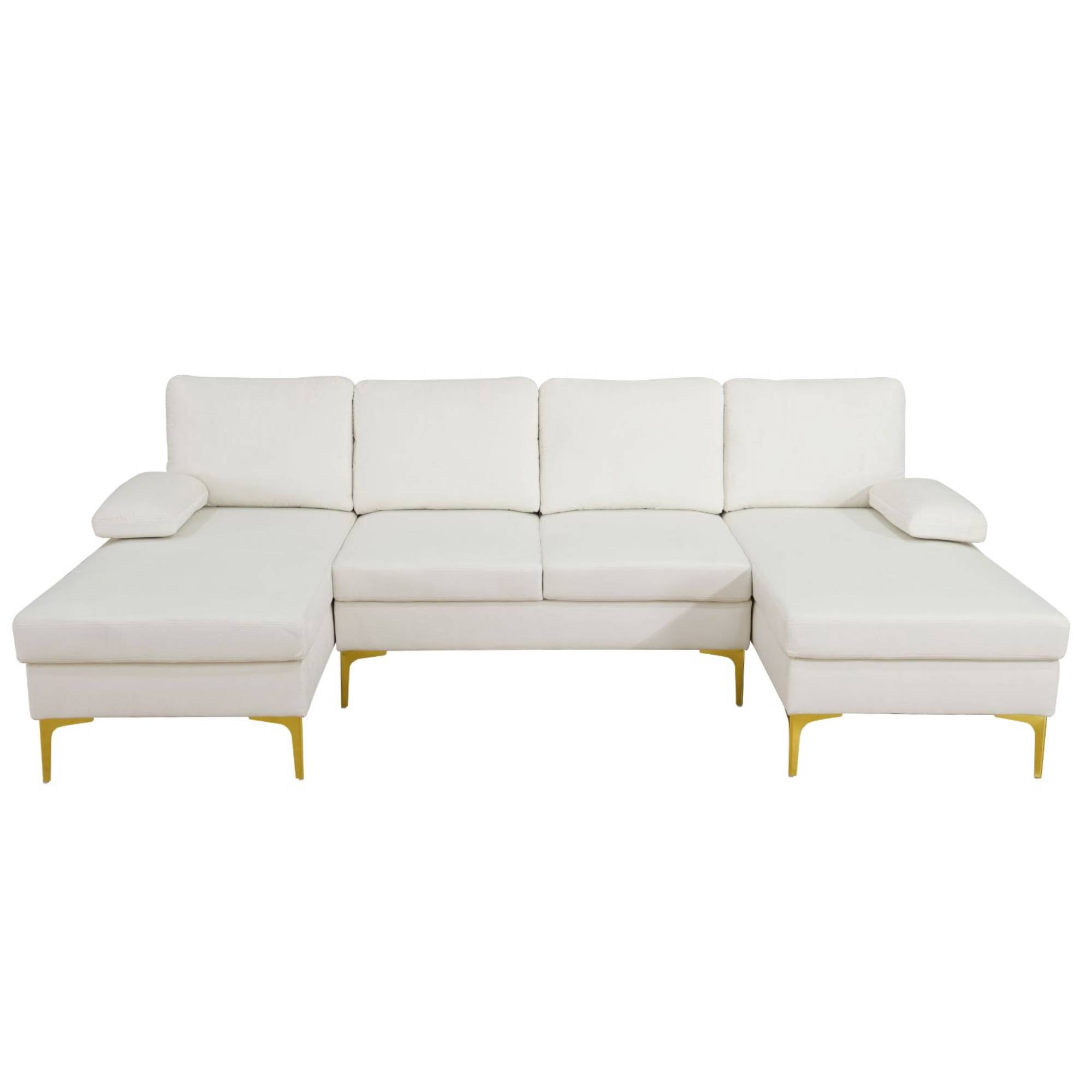 U Shaped Sectional Sofa Couch with Double Chaise Modern Modular Sleeper Couches for Living Room, Beige
