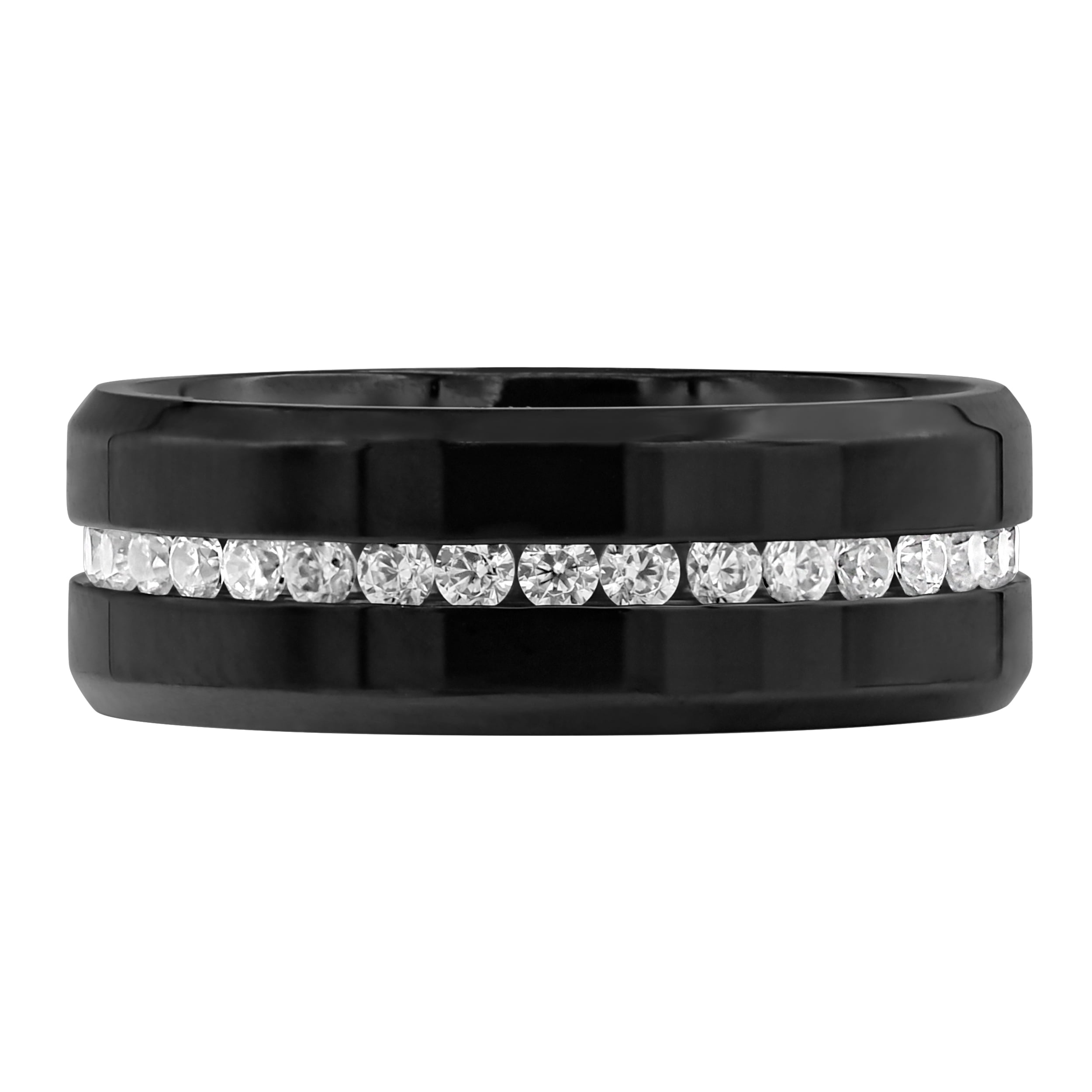 Arista Cubic Zirconia Diamonds Band in Black Plated Stainless Steel