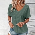 thumbnail image 2 of Penkiiy Womens 2024 Summer V Neck Eyelet T Shirts Casual Cap Sleeve Loose Fit Dressy Blouses Basic Shirts S Army Green, 2 of 9
