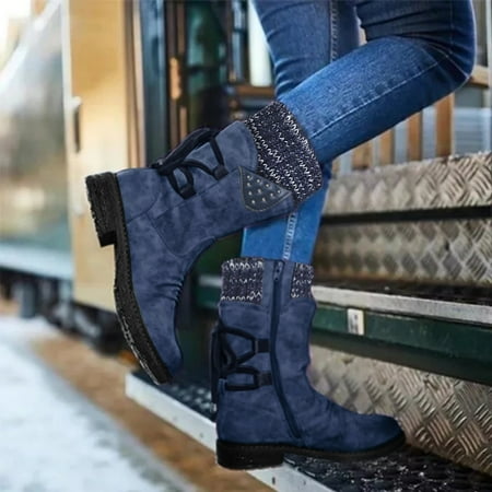 eczipvz Womens Shoes Mid Boots Up For Women Shoes Lace Calf Vintage Heels Thick Casual Boots Retro women s boots Snow Boots Women Size 6 (Blue  8.5)