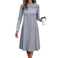 thumbnail image 2 of Ynynloco Fall A Line Dresses for Women 2026 Crew Neck Long Sleeve Casual Loose Flowy Swing Midi Dress, 2 of 6