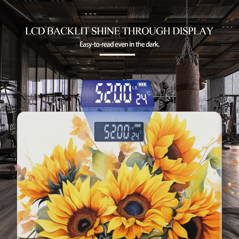 High Precision Body Weight Scale Smart Bathroom Scales with Large LCD Display(400lbs),Decorative for Bedroom-Beautiful Bouquet Of Sunflowers In Glass Vase