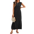 thumbnail image 2 of Fantaslook Womens Maxi Dress Round Neck Sleeveless Sundress Loose Split Wrinkle-Free Summer Long Dresses with Pockets, 2 of 8