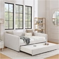thumbnail image 3 of JERFIT Full Size Daybed with Trundle Upholstered Sofa Bed with Vertical Stripes Linen Fabric, 3 of 7