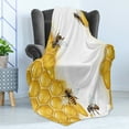 thumbnail image 4 of Honeycomb Soft Flannel Fleece Blanket, Bees and Geometric Shapes Hive Theme Honey Making Bugs Illustration, Cozy Plush for Indoor and Outdoor Use, 50" x 60", Yellow Black and White, by Ambesonne, 4 of 5