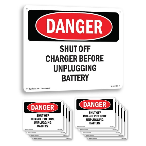 Shut Off Charger Before Unplugging Battery OSHA Danger Aluminum Sign 10 Inch x 7 Inch - 10 Pack