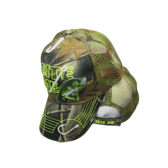 Bite Me Bait Fishing Lure Bass Camouflage Camo Mesh Embroidered Cap Hat